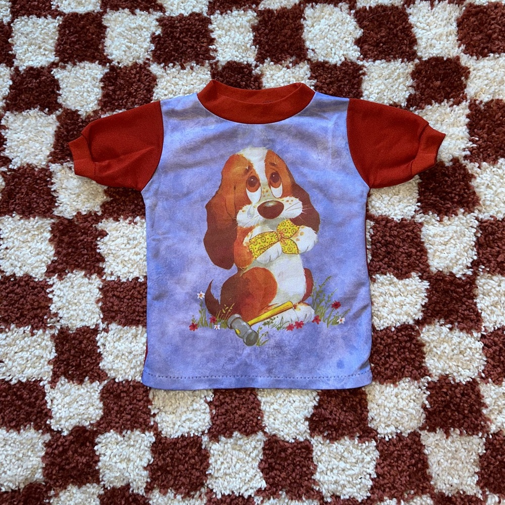70s JCPenney Red and Purple Dog Print Kids Tee